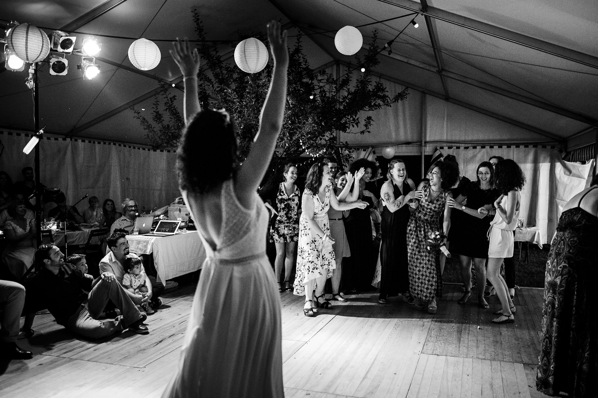 Guests dancing during the wedding evening party
